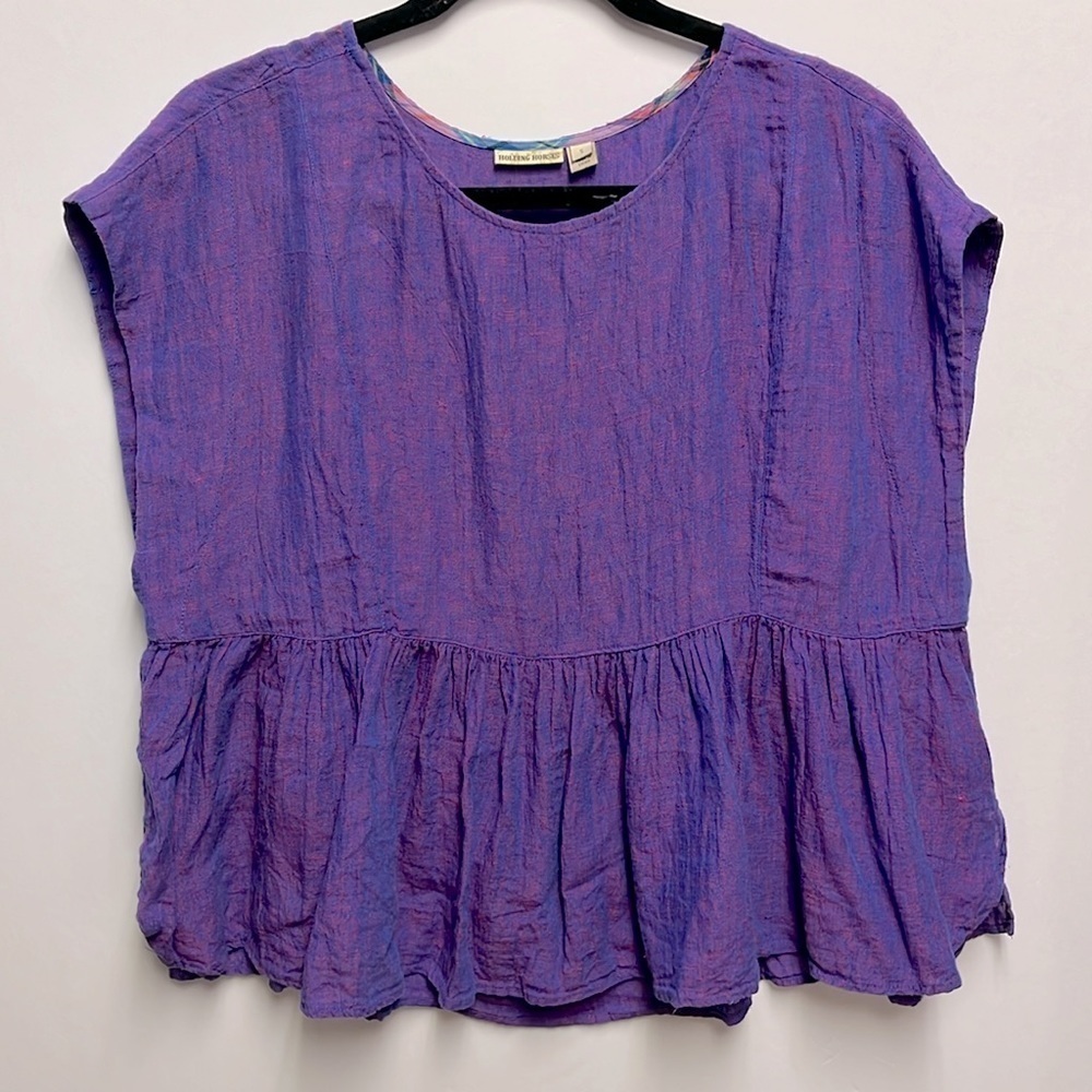 Holding Horses for Anthropologie Tyra Linen Boxy Top, Size Small, Purple - Picture 2 of 7